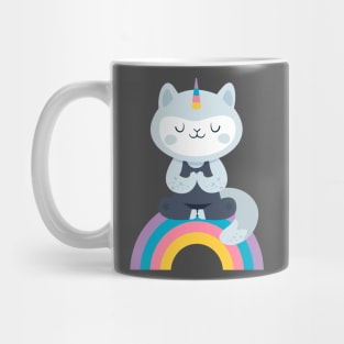 Cat unicorn , yoga kitty on the rainbow Mug